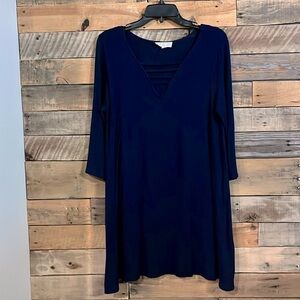 V neck navy knit dress Pink Rose